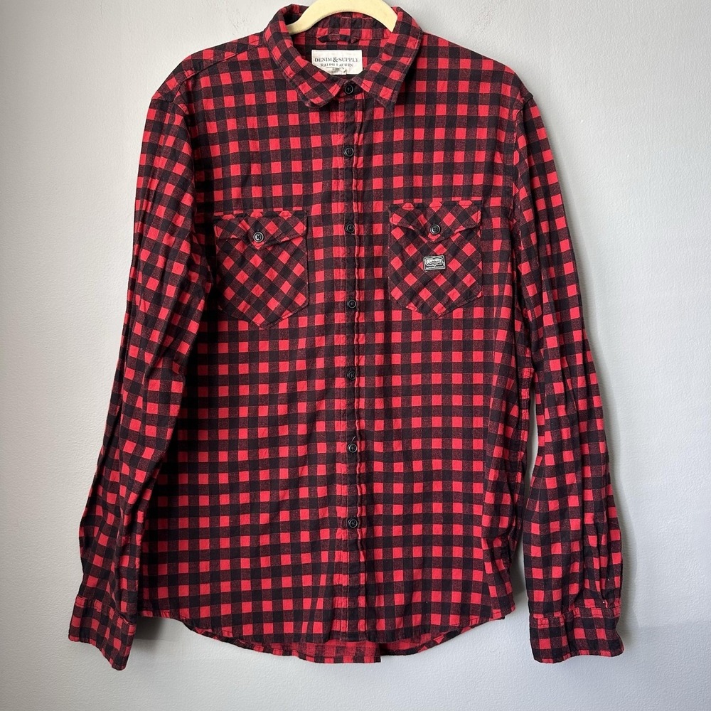 Vintage Denim & Supply Ralph‎ Lauren Shirt Men Large Red Buffalo Plaid Flannel